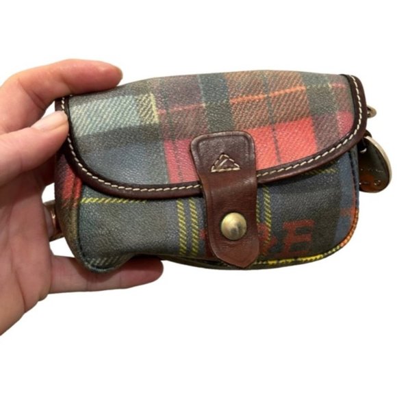 Dooney & bourke ADORABLE PLAID vintage mini leather trim pouch wallet 4x5.5" - Picture 2 of 8